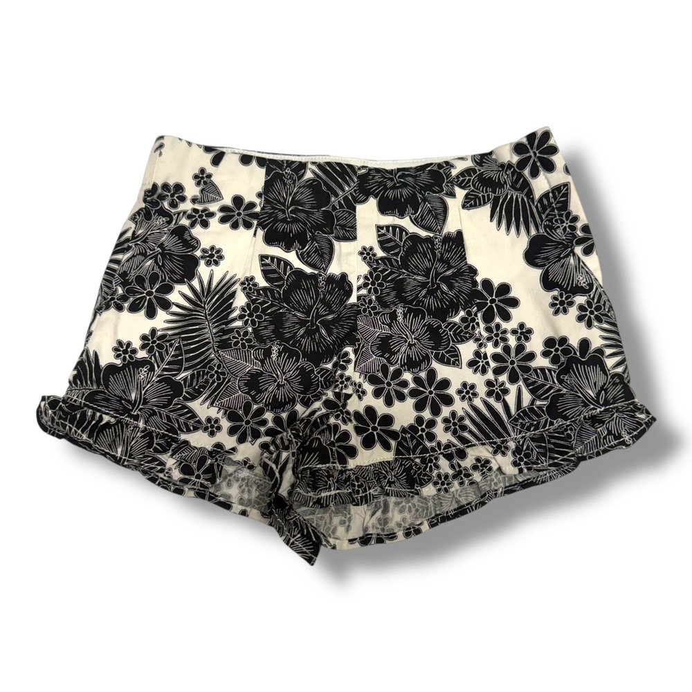 Janie and Jack Girls Black White Tropical Hibiscus Ruffle Shorts 12-18 Mo NEW